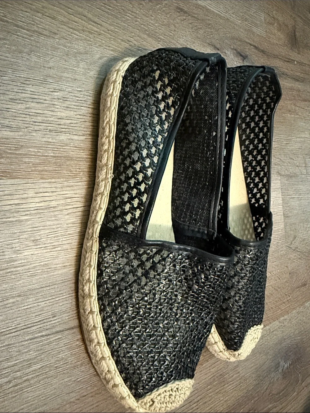 TOP Moda Black Woven Espadrilles with Natural Toe Cap